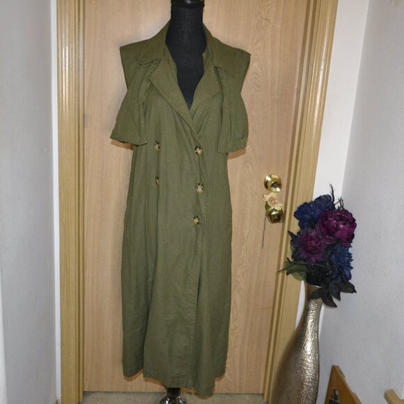 Bali Elf Made By Hand Olive Green 100% Linen Arden Vest Trench - Picture 4 of 10